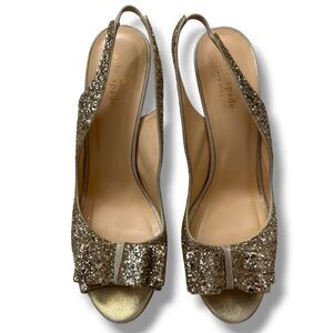Kate Spade Charm Glitter Slingback Sandals Gold Women’s Size 10 Galm Core